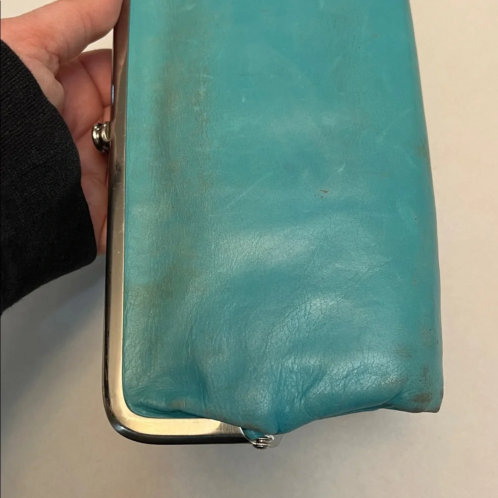 HOBO LAUREN LEATHER CLUTCH VINTAGE DISTRESSED WALLET TURQUOISE